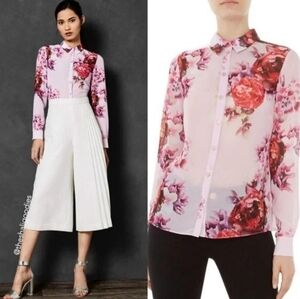 Ted Baker | EUC Mmarta Shirt Pink Floral Blouse Size Us 8 - 10